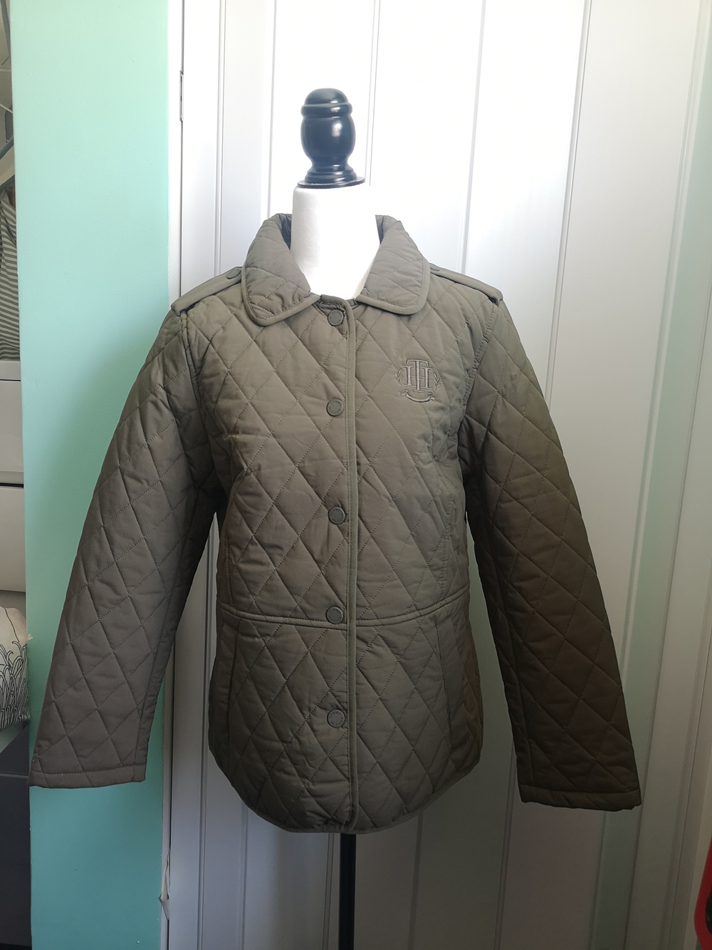 Tommy Hilfiger Olive Green Quilted Jacket with Navy Lining